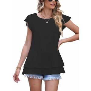 Women Dressy Double Layers Business Casual Blouse Tunic